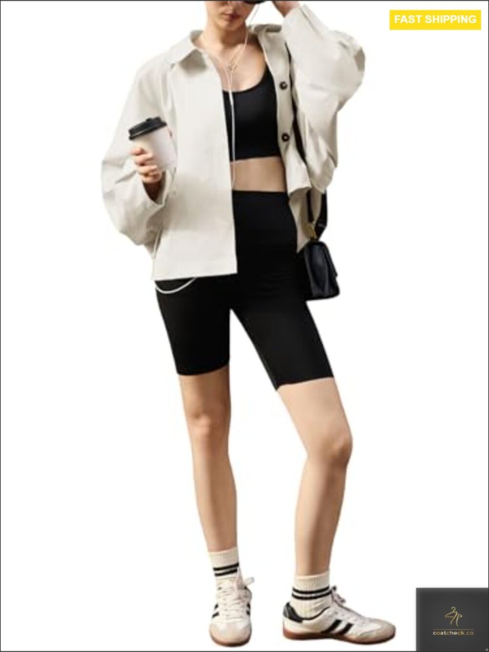Cropped Trench Coat Lightweight Batwing Sleeve Oversized Chic Casual Outerwear - Picture 6 of 7